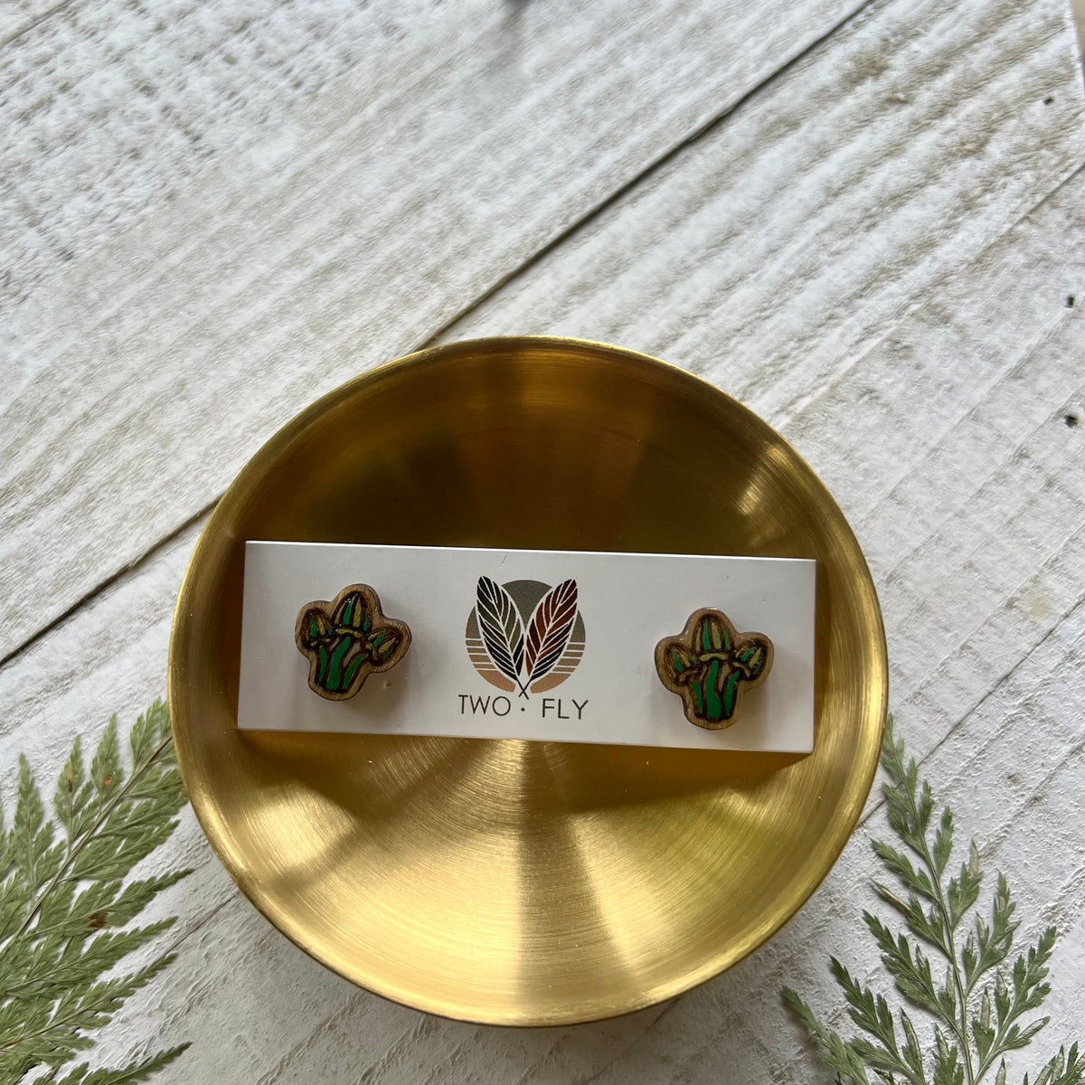 Green & Gold Mushroom Cluster Stud Earrings