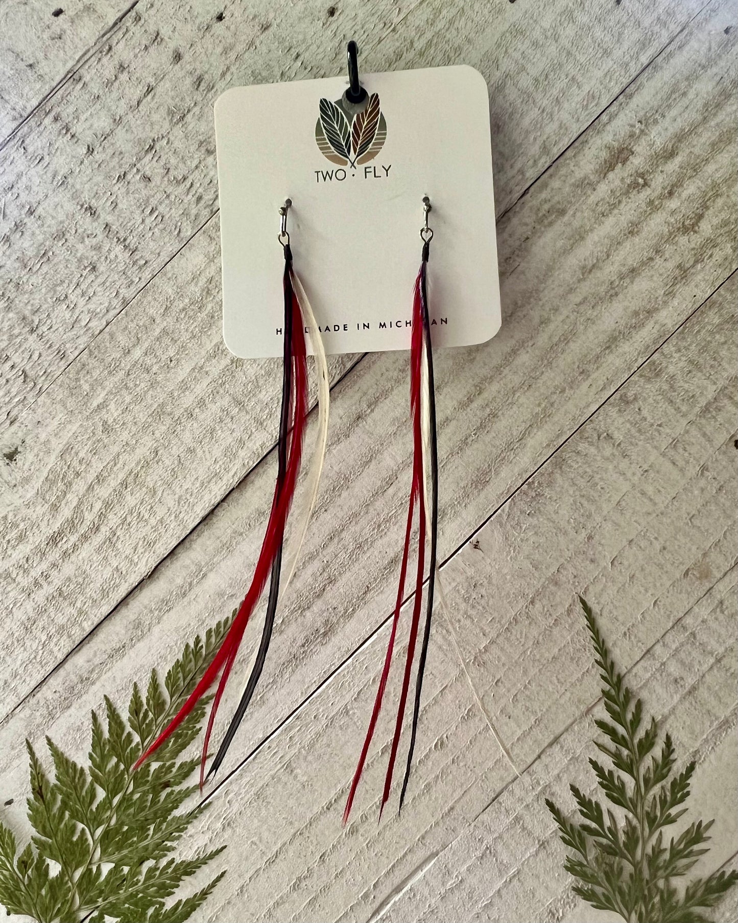 Red, Black & White Feather Earrings
