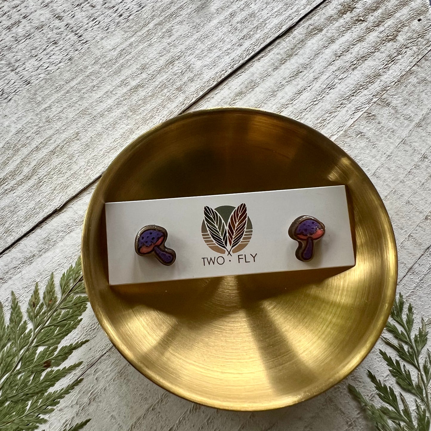 Purple & Orange Mushroom Stud Earrings