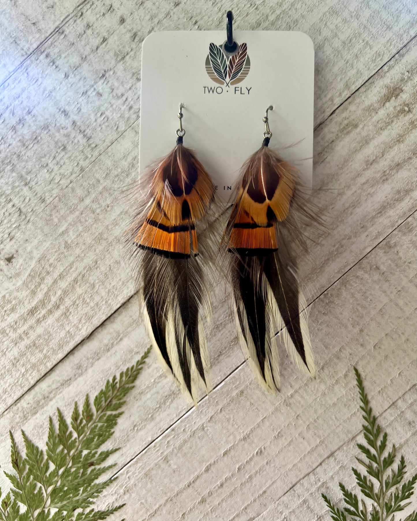 Orange & Black Feather Earrings