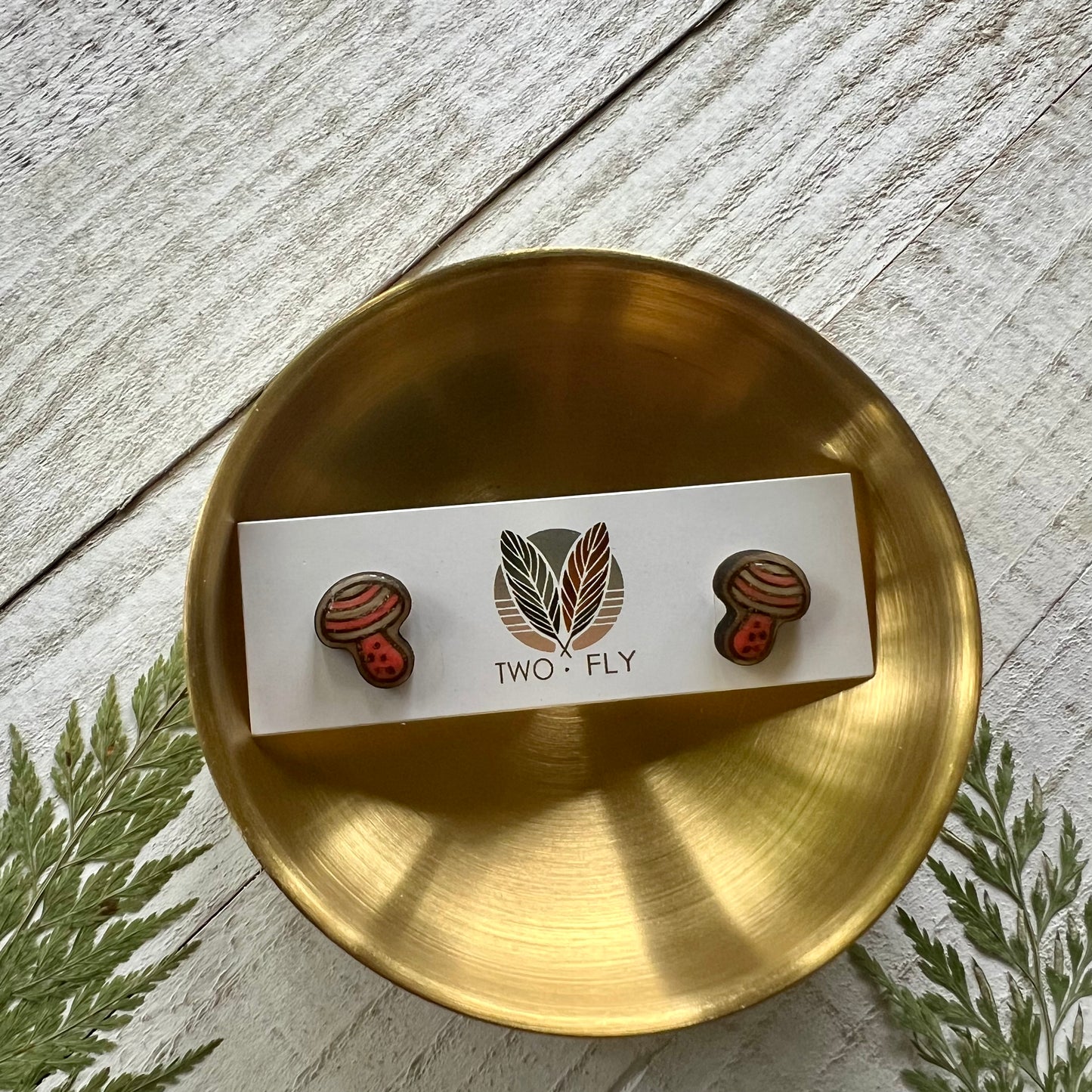 Pink Striped Mushroom Stud Earrings