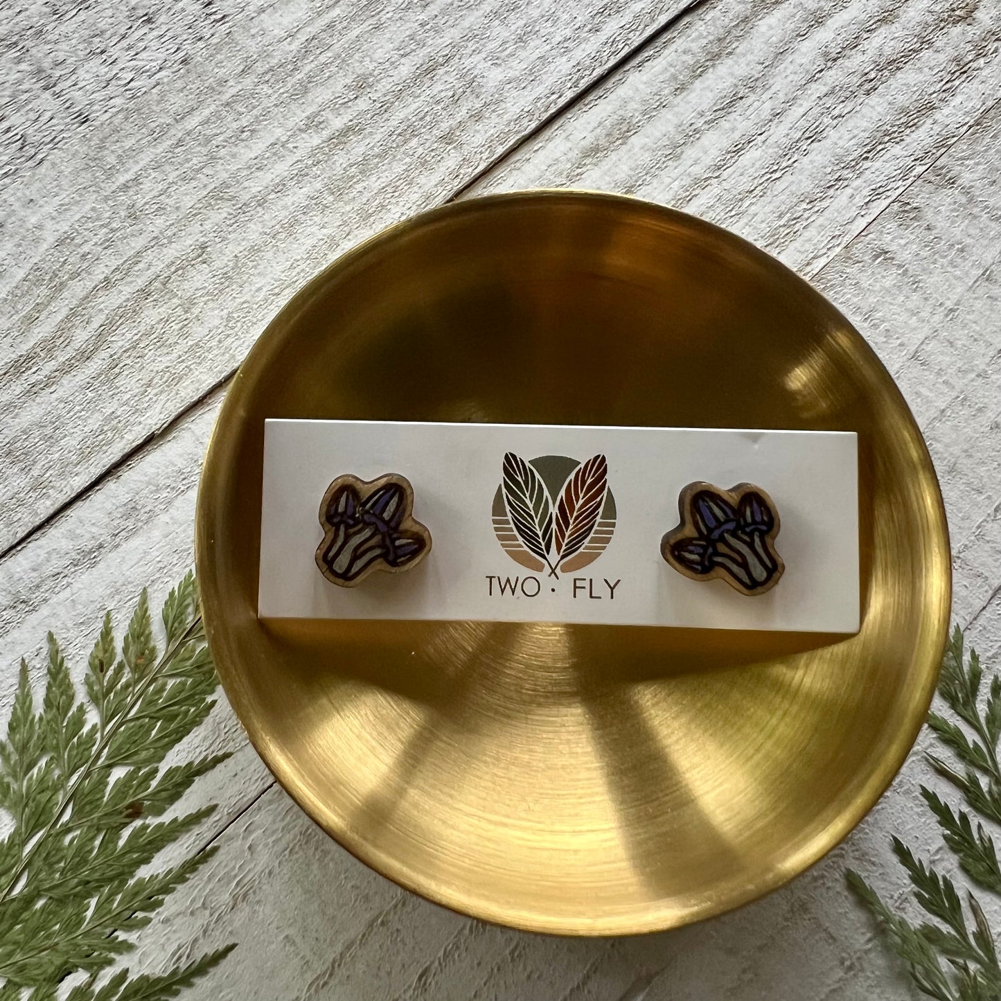 Purple & Silver Mushroom Cluster Stud Earrings