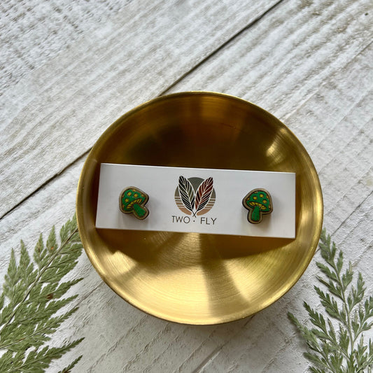 Green & Yellow Mushroom Stud Earrings