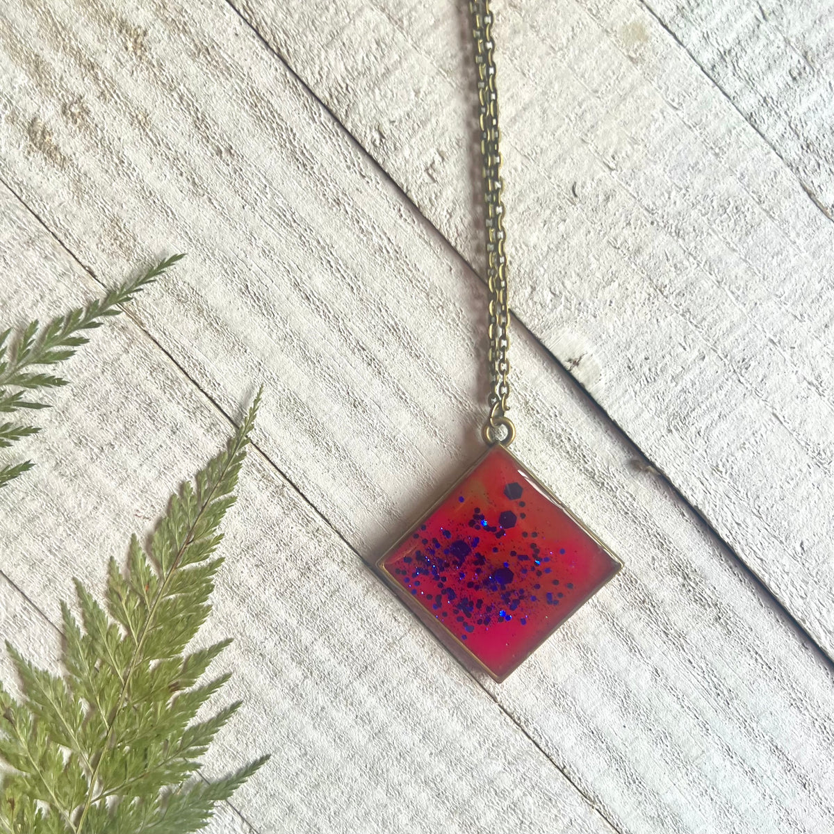 Pink Glow-in-the-Dark Glitter Resin Necklace