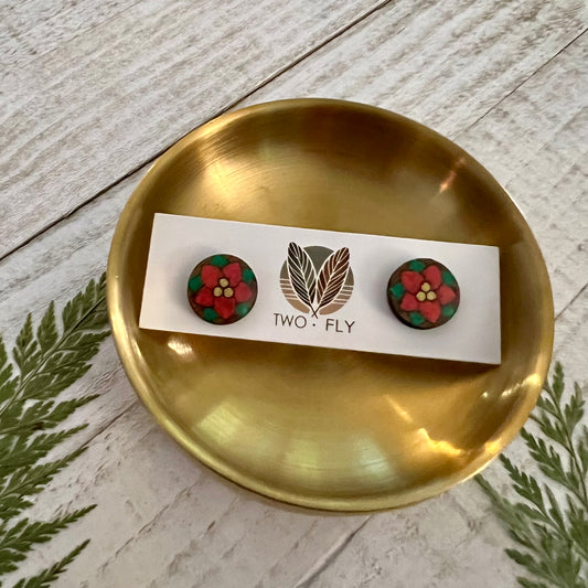 Red Flower Stud Earrings