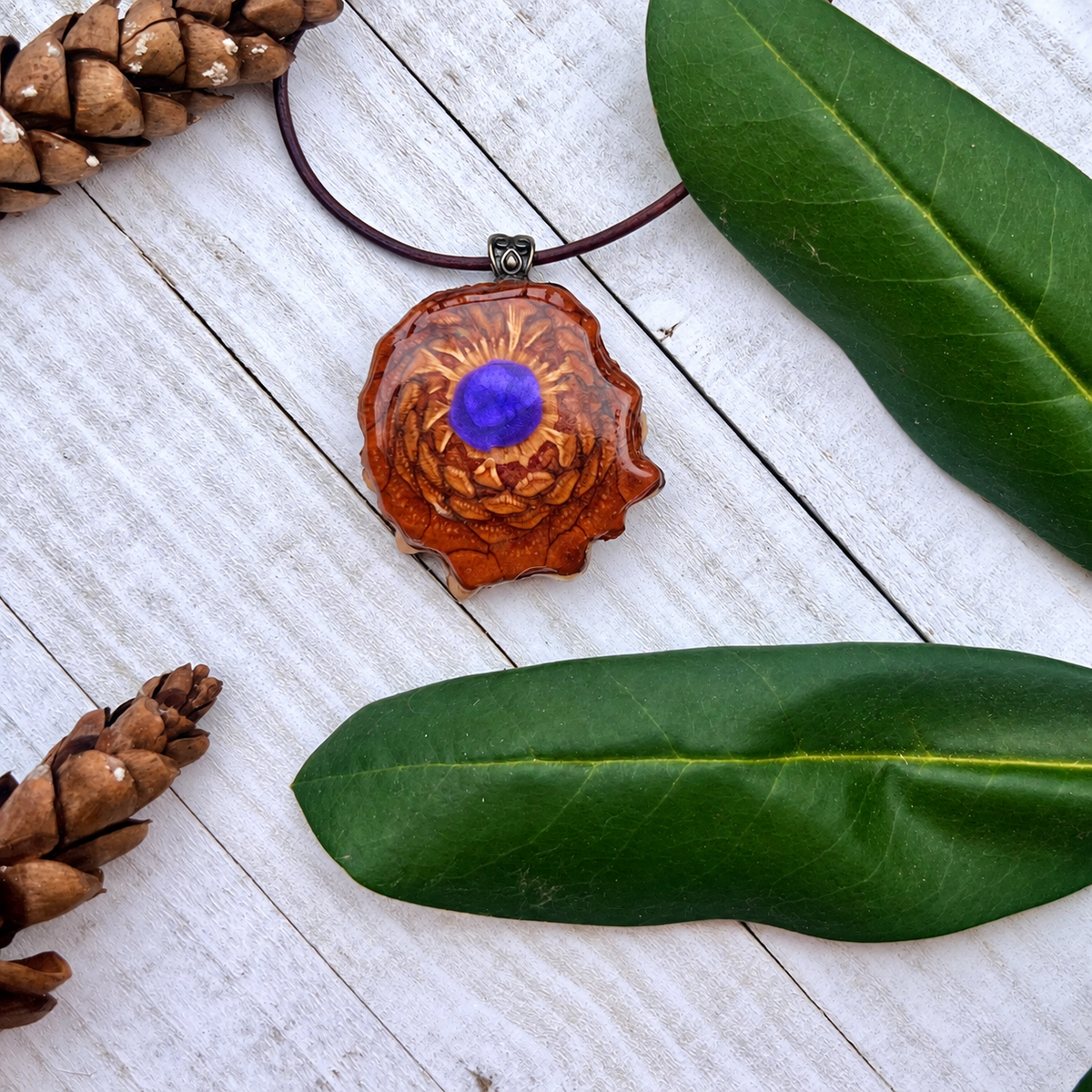 Blue Knobcone Pinecone Necklace