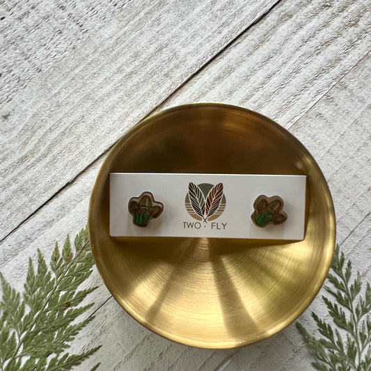 Green & Light Pink Mushroom Cluster Stud Earrings