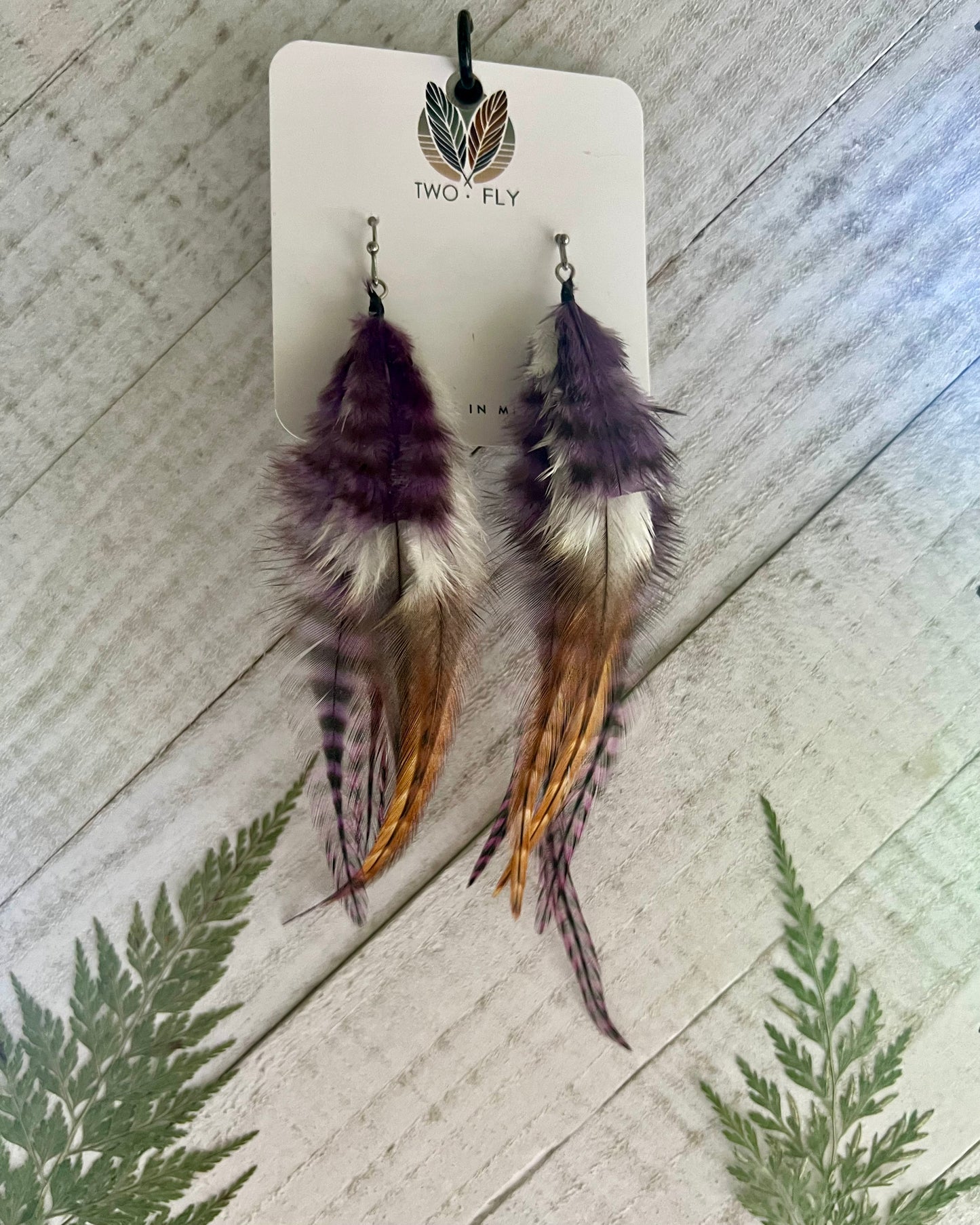 Purple & Brown Feather Earrings