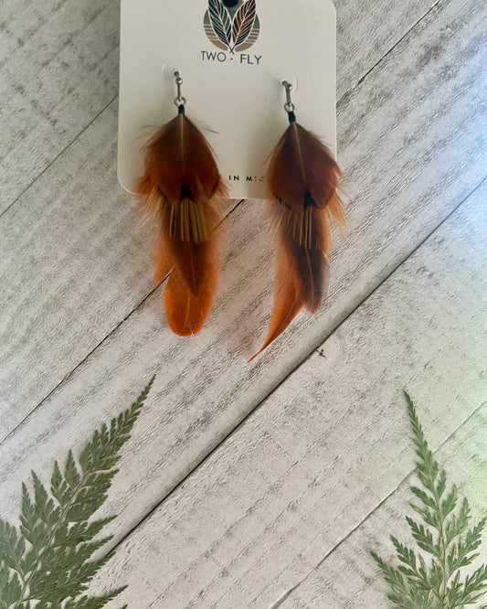 Orange & Brown Feather Earrings