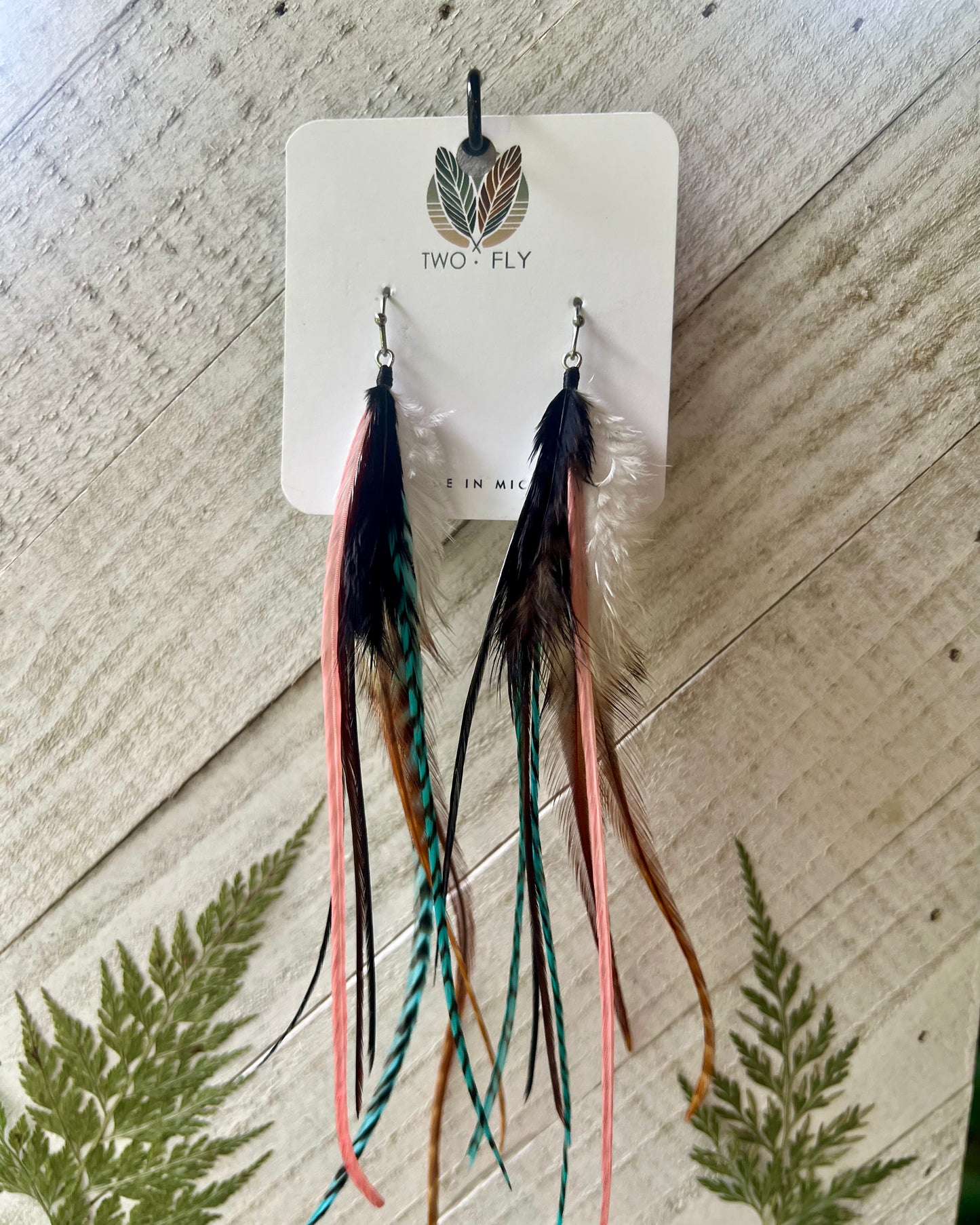 Pink & Turquoise Feather Earrings