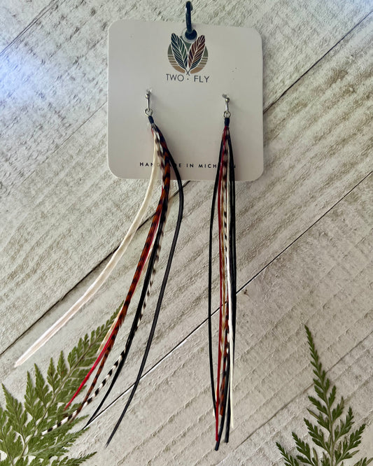 Extra Long Black & Red Feather Earrings