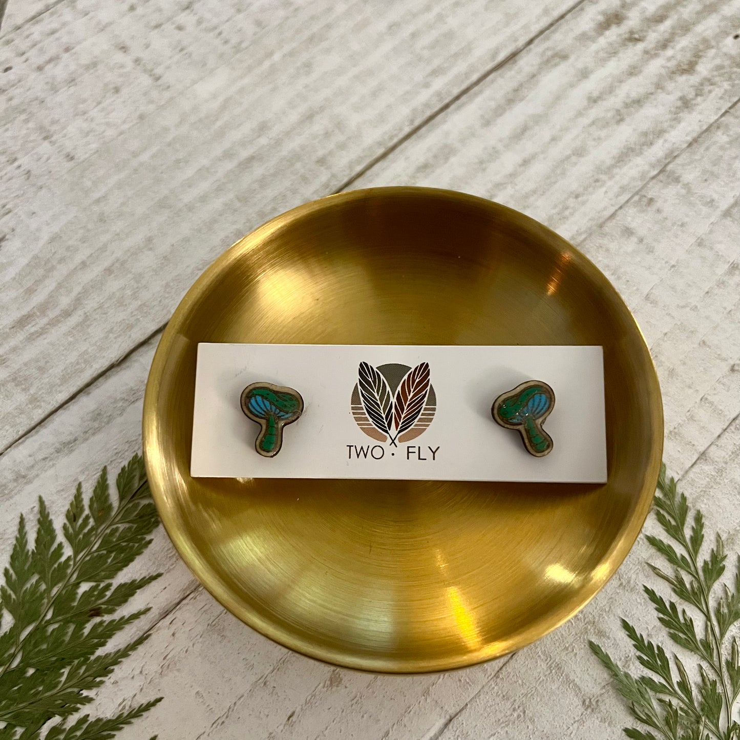 Blue & Green Mushroom Stud Earrings
