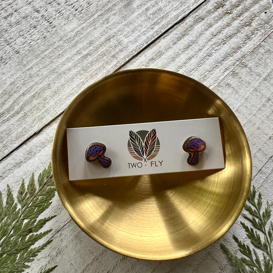 Purple & Orange Mushroom Stud Earrings