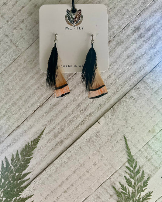 Black & Peach Feather Earrings