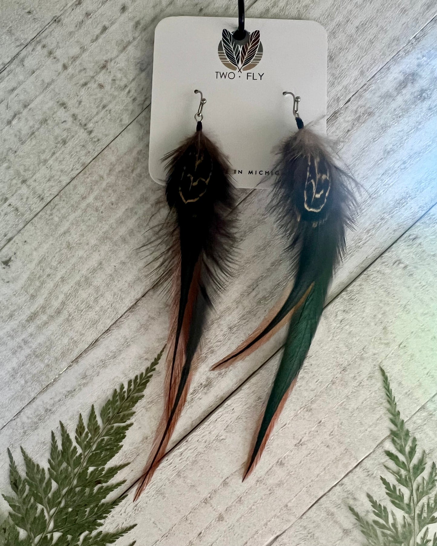Black, Iridescent & Brown Long Feather Earrings