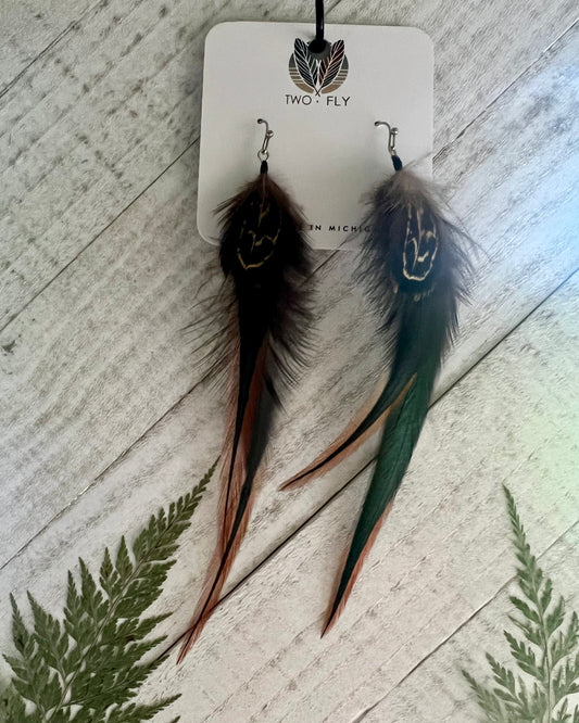 Black, Iridescent & Brown Long Feather Earrings