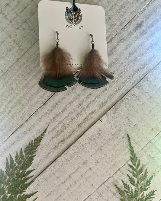 Brown & Green Fan Feather Earrings