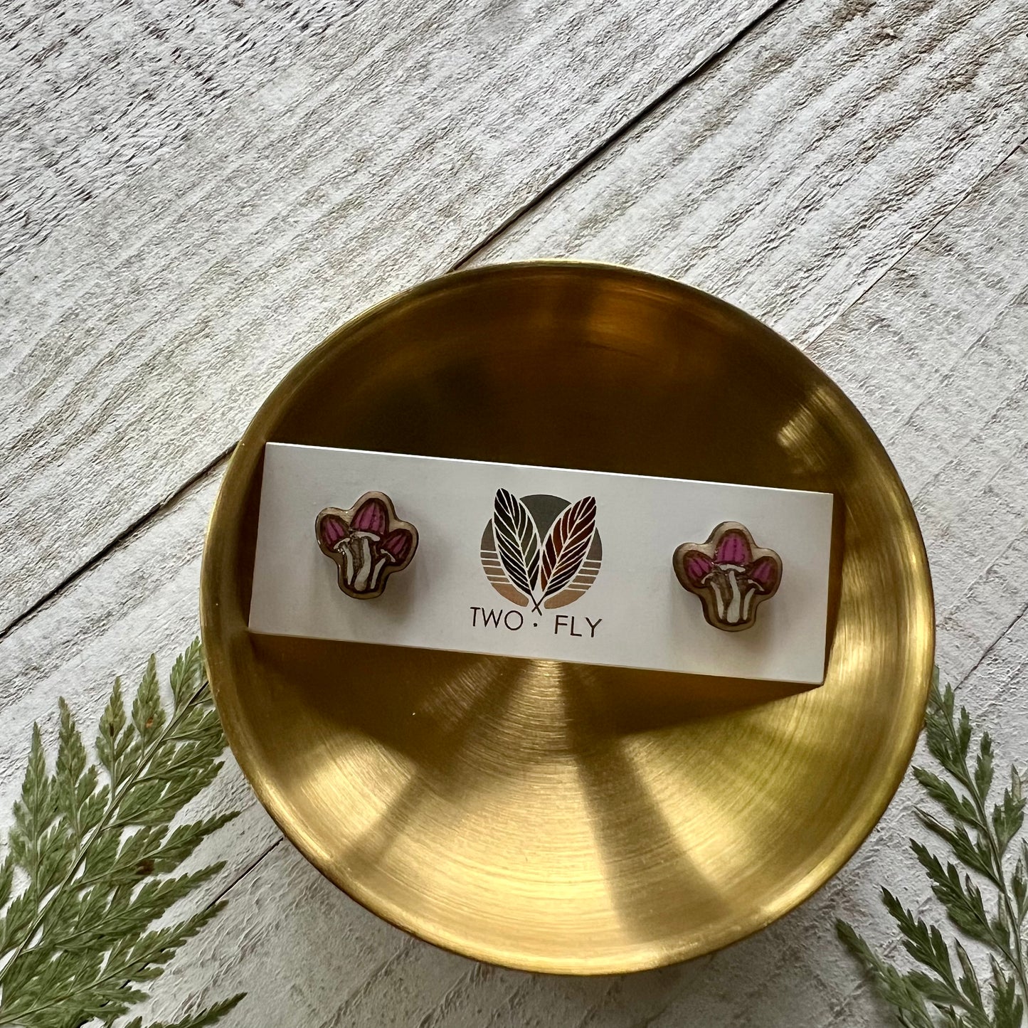 Pink & White Mushroom Cluster Stud Earrings