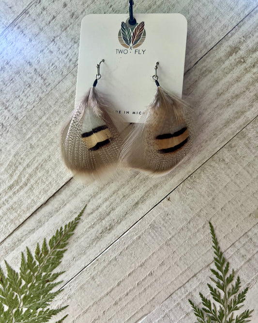 Natural Tan Striped Feather Earrings