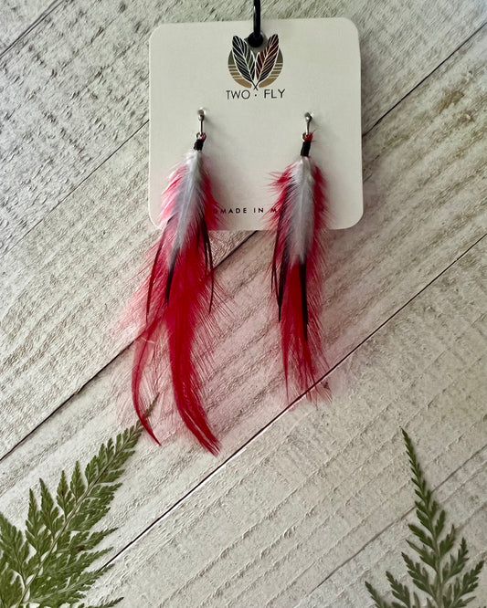 Red & White Layered Feather Earrings