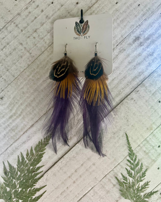 Purple & Gold Feather Earrings