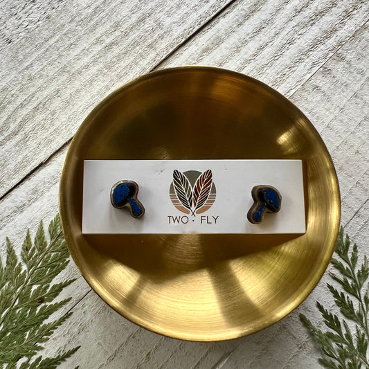 Blue & Black Mushroom Stud Earrings