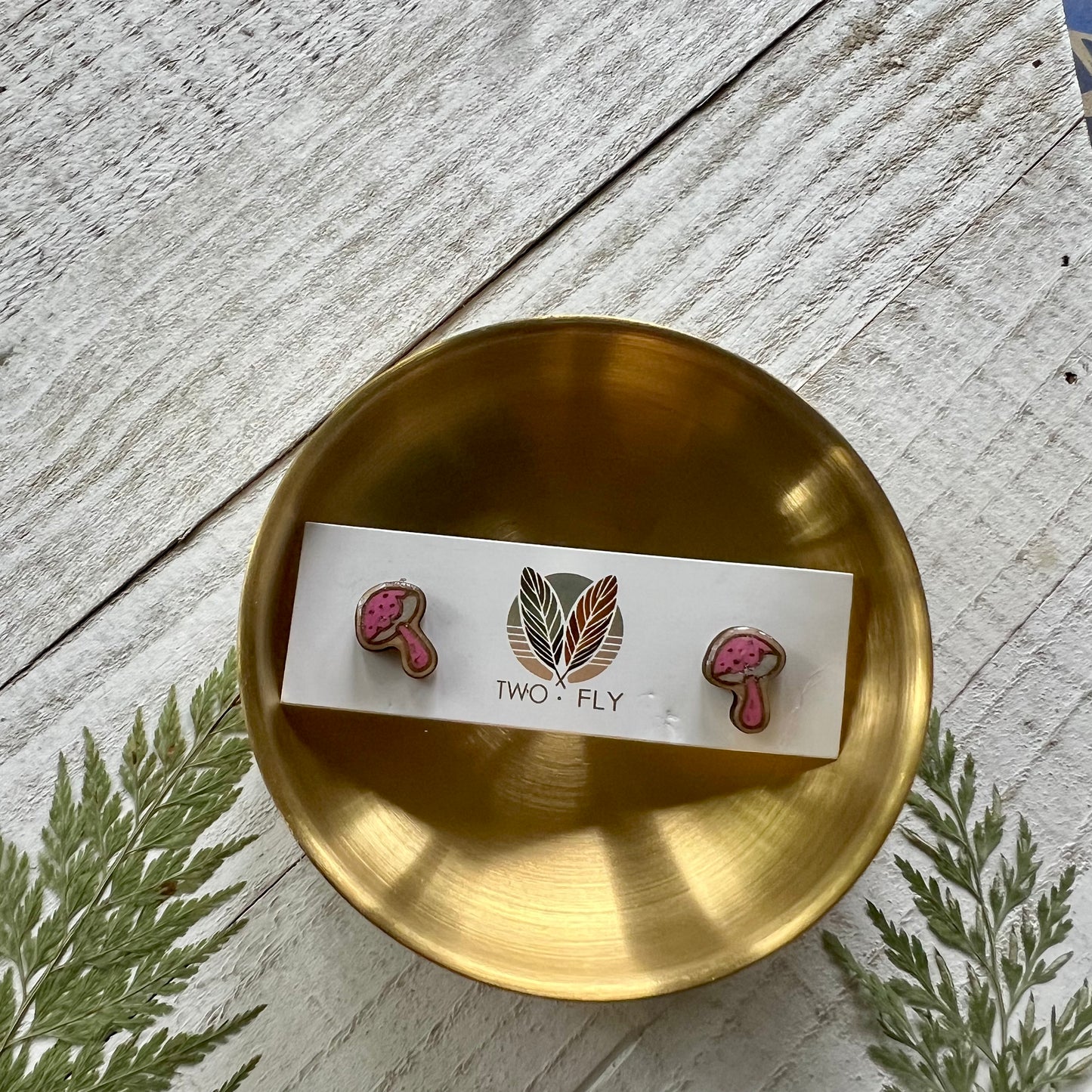 Pink Mushroom Stud Earrings