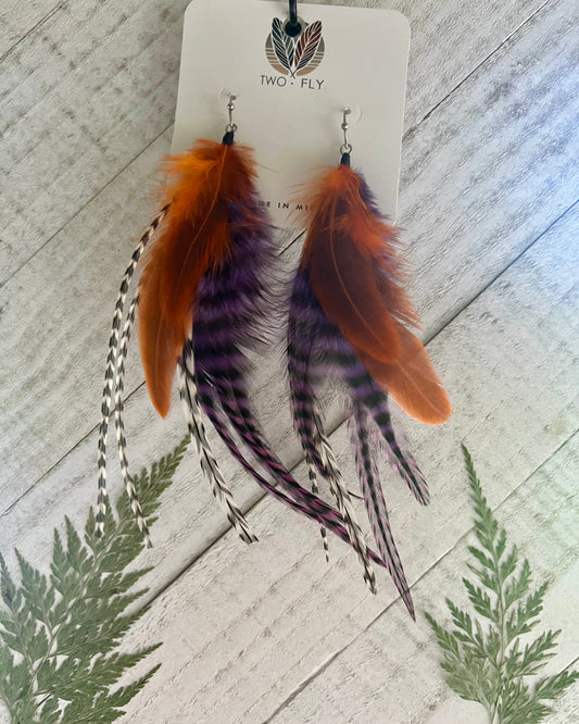 Orange & Purple Feather Earrings