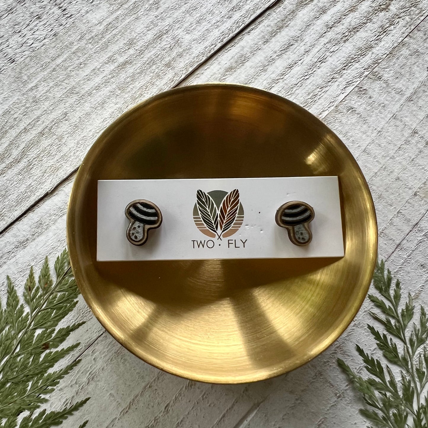 Black & Silver Striped Mushroom Stud Earrings