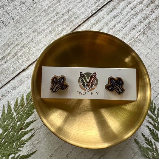 Purple & Silver Mushroom Cluster Stud Earrings