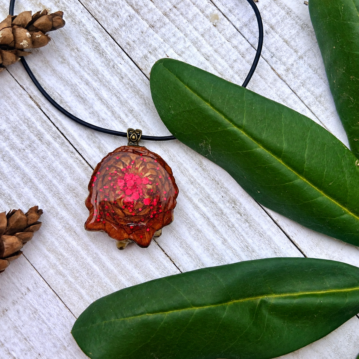 Red Glitter Knobcone Pinecone Necklace